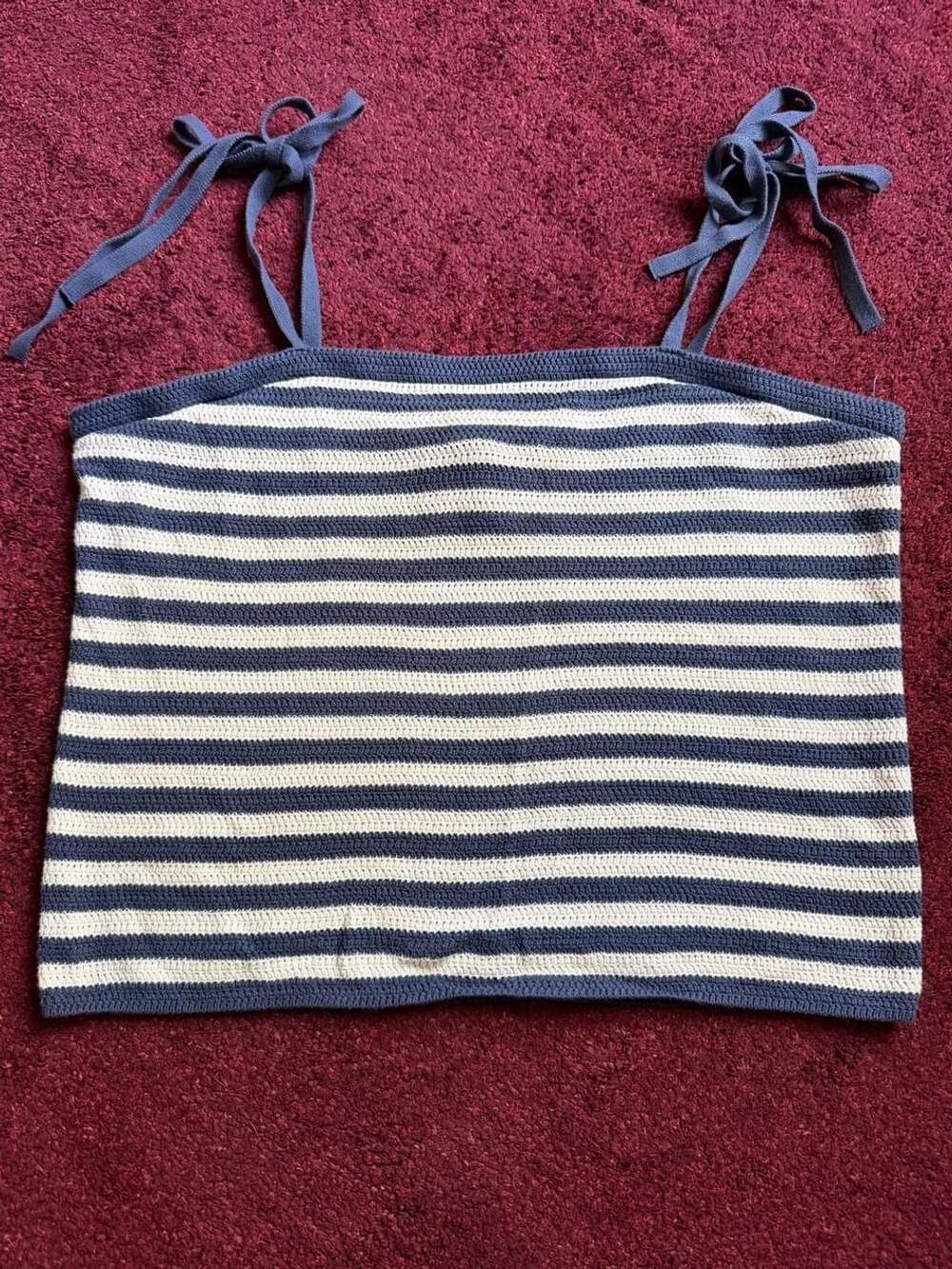 Universal Thread Women's Navy and White Striped Crocheted Tube Top Size XL